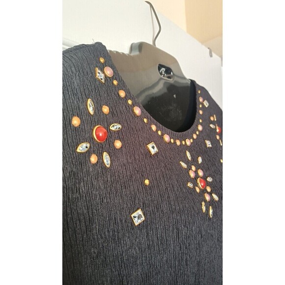 Grove Avenue Crinkled Tunic Top Size 20W Black Beaded Jeweled Stones Vintage USA - Picture 6 of 10